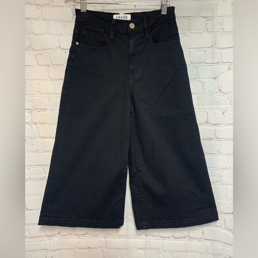 Frame Le Gaucho Black Cropped Wide-Leg Jeans Size 25 - Picture 2 of 5